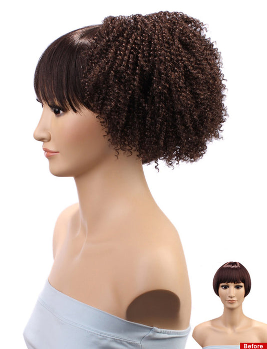 レディースファッション W-8311 ポニーテール ショートカーリー ブラウン ヘアピースウィッグ 合成繊維