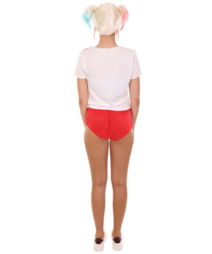 女性 JCP-043 のマッドガール衣装 ホワイト レッドとブルーコスプレ衣装