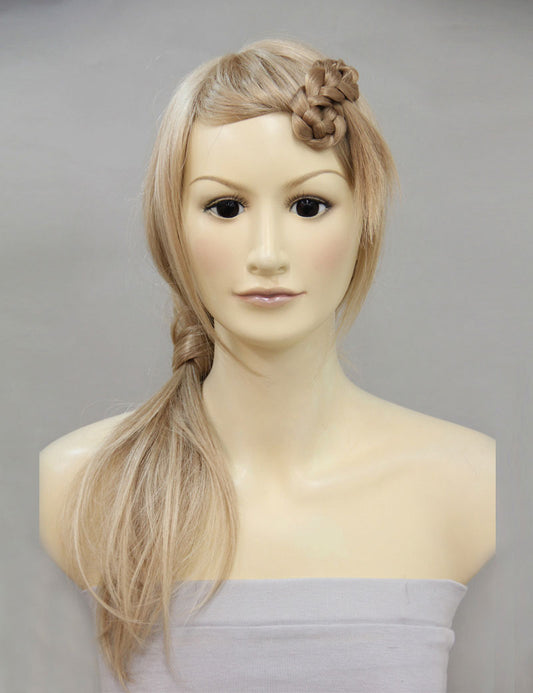 女性 W-8228 のおしゃれなアッシュブロンド リボンとテール付き 三つ編みヘアアクセサリー 合成繊維