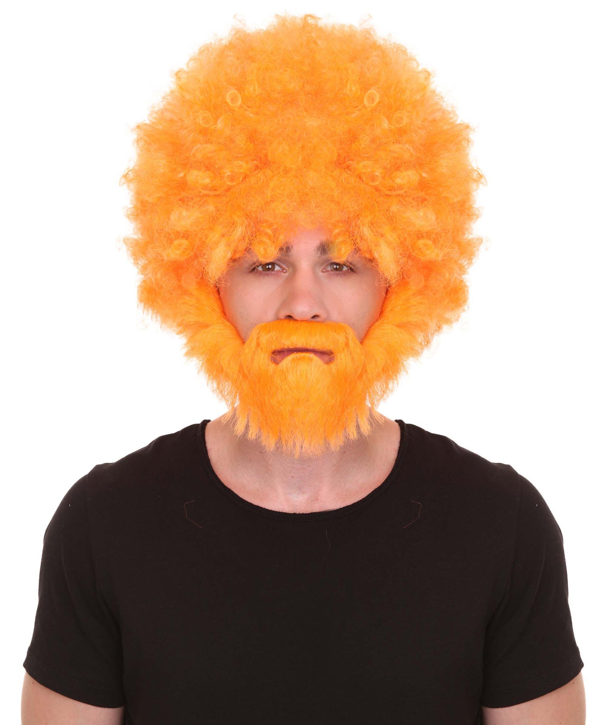 大人 男女兼用 80年代 画家風 アフロウィッグ 顎髭と口髭セット オレンジ H-5126 シンプルでクラシックなセレブコスチューム プレミアムハロウィンウィッグ
