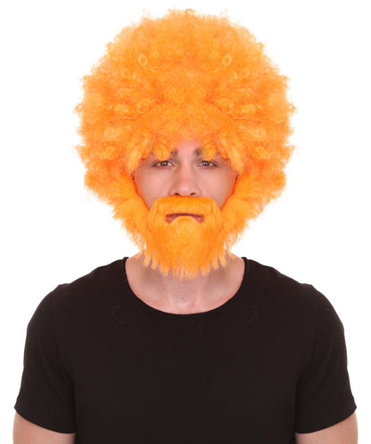 大人 男女兼用 80年代 画家風 アフロウィッグ 顎髭と口髭セット オレンジ H-5126 シンプルでクラシックなセレブコスチューム プレミアムハロウィンウィッグ