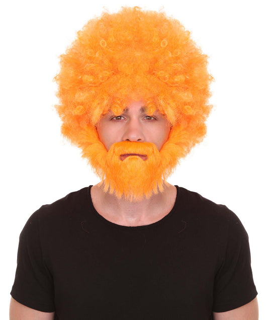 大人 男女兼用 80年代 画家風 アフロウィッグ 顎髭と口髭セット オレンジ H-5126 シンプルでクラシックなセレブコスチューム プレミアムハロウィンウィッグ