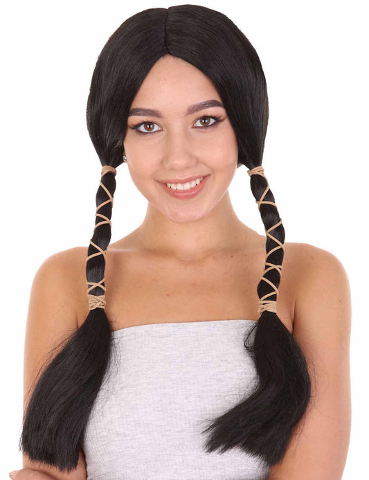 Wigs2you ハロウィン パーティー プレミアム H-1454 簡単に着用でき 快適なフィット感の女性インディアン メイデン スタイル ブラック カラーウィッグ
