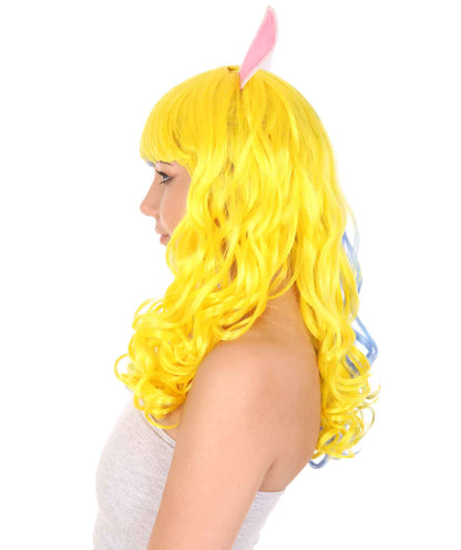 Wigs2you ハロウィンパーティープレミアムレディース H-1780 華やかに見えるイースターバニー ブルー＆イエローのロングウェーブパーティーウィッグ