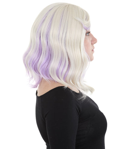 女性用ショルダーレングス ウェービーウィッグ ブロンドパープル H-5193 コスプレウィッグ プレミアム通気性キャップレスキャップ