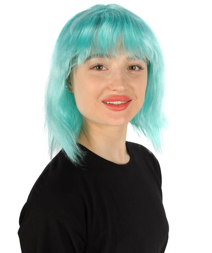 女性用 肩までの長さの前髪つき ウェービーコスプレウィッグ 明るい青 H-5229_10 ファンシースタイル プレミアムハロウィンパーティーウィッグコレクション