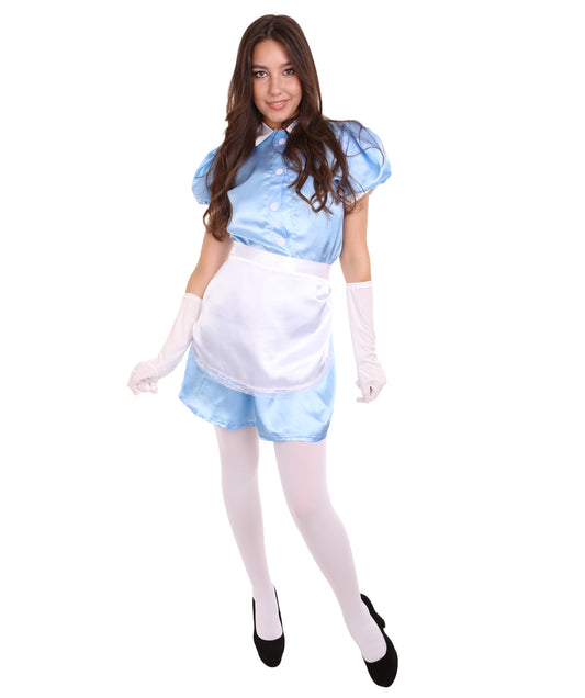 大人用女性の JCO-328_2 フレンチエプロンメイド制服 ミディアムブルー コスプレコスチューム