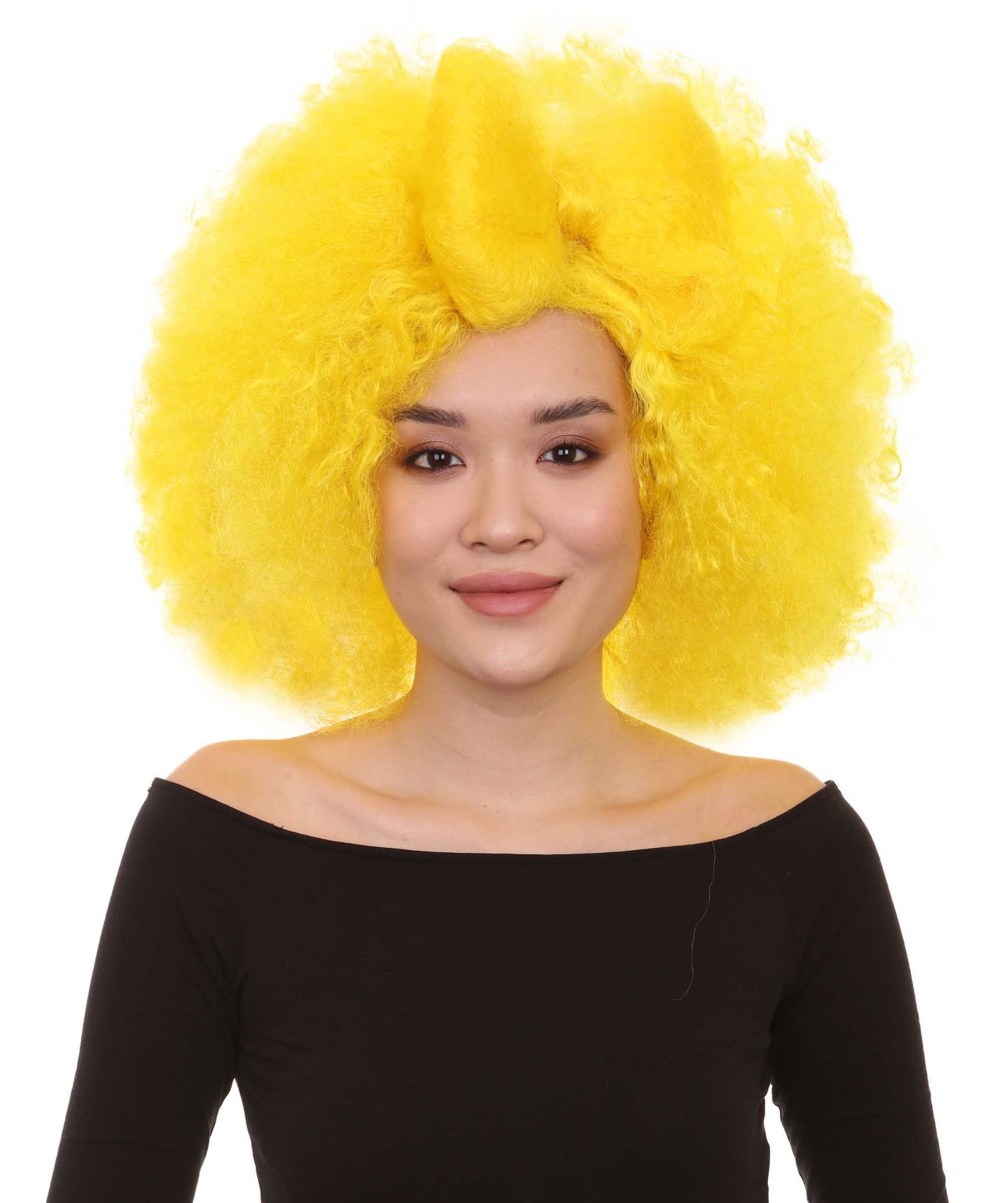 Wigs2you ハロウィン パーティー プレミアム レディース H-1237 着けやすい 快適なフィット感 イエロー アフロ スモール ボウウィッグ