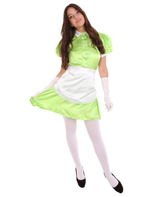 大人用女性の JCO-328_7 フレンチエプロンメイド制服 ライム コスプレコスチューム