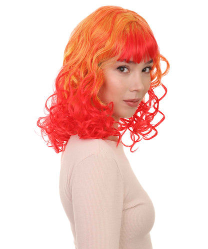 Wigs2you ハロウィンパーティープレミアムレディース H-1810 華やかに見える赤と黄色のツートーン ロングウェービーウィッグ