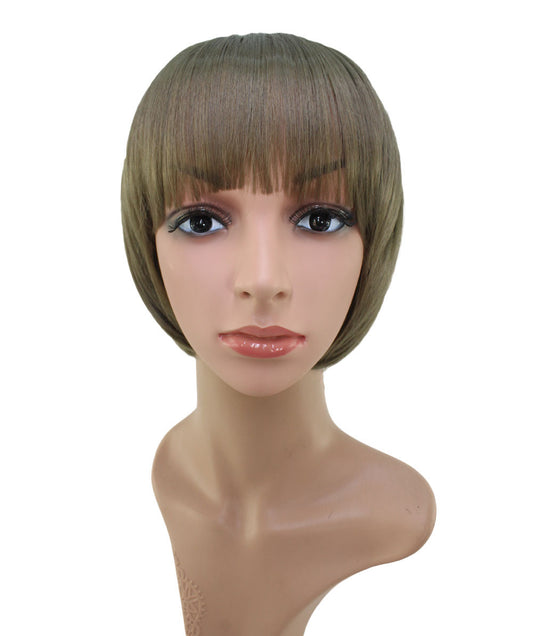 "耐熱商品☆トップに重みを持たせたショートヘア！毛先の軽やかさとお目めパッチりなパッツン前髪が可愛い♪ ウィッグネット付き♪ W-596 "
