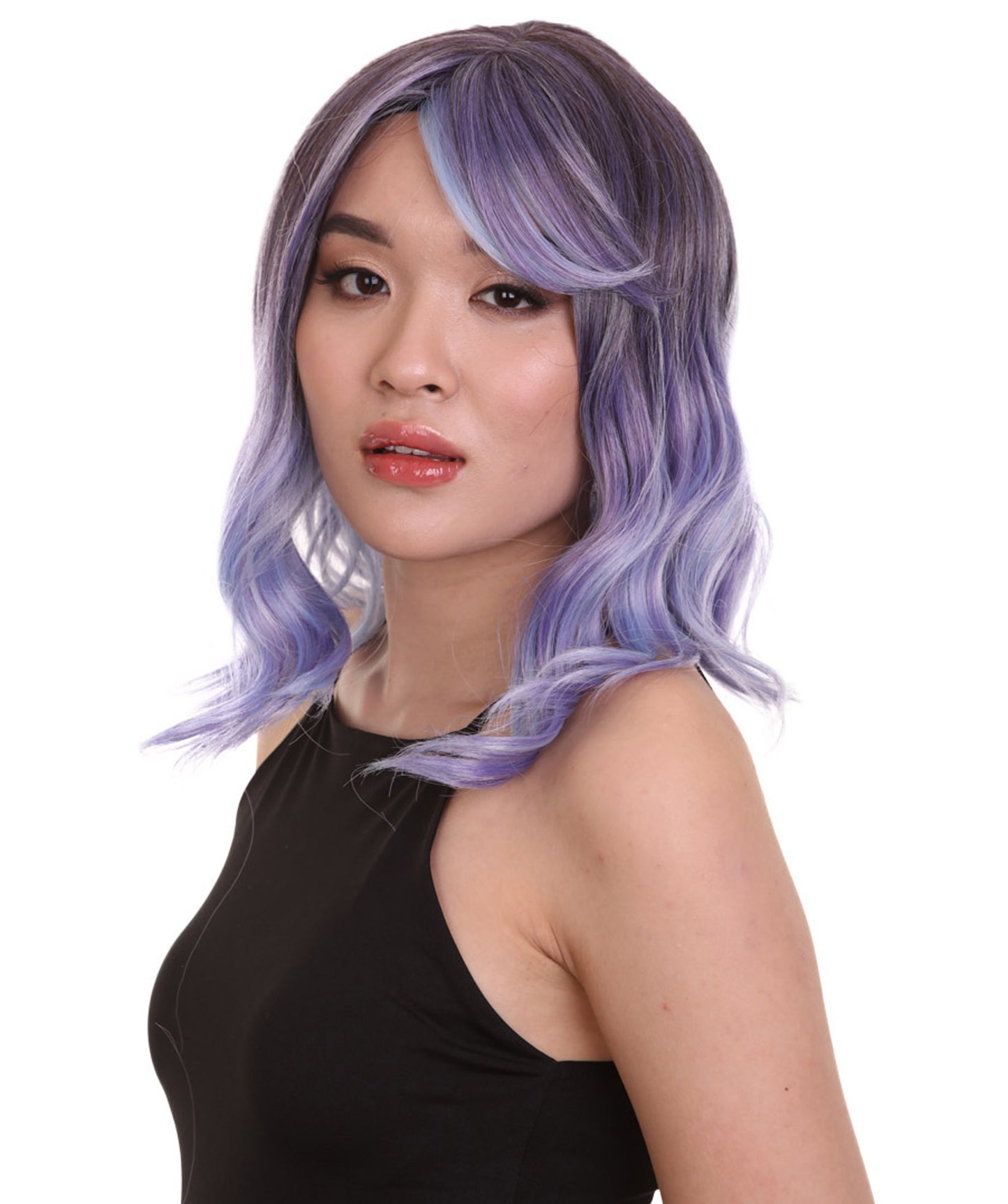 女性用ショルダーレングス ウェービーウィッグ ペリウィンクル H-5191 コスプレウィッグ プレミアム通気性キャップレスキャップ