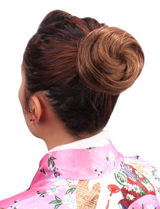 女性 W-8413 のラウンドで大きなシニョンバンズヘアスタイル チャコール ラッシュブラウン混合 合成繊維