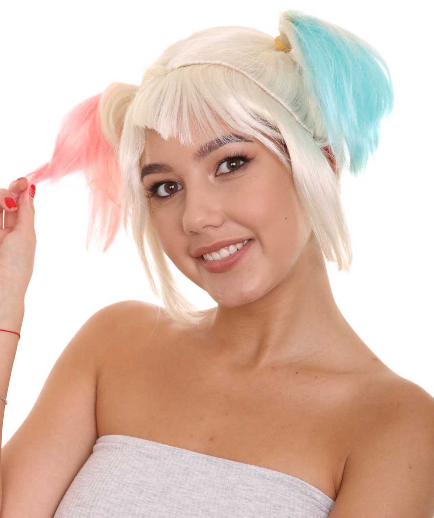 Wigs2you H-5240女性のマルチカラーストレートショートピッグテールウィッグ、プレミアム通気性Caplessキャップ