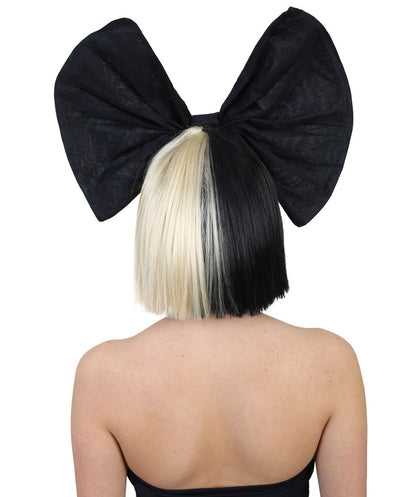 Wigs2you ハロウィンパーティープレミアムレディース SIA ブラックとブロンドウィッグ 黒いリボン H-521