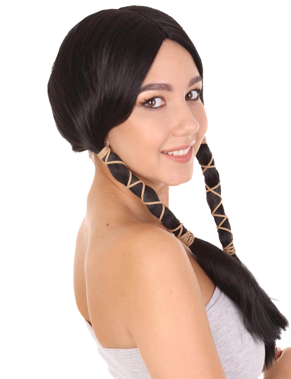 Wigs2you ハロウィン パーティー プレミアム H-1454 簡単に着用でき 快適なフィット感の女性インディアン メイデン スタイル ブラック カラーウィッグ