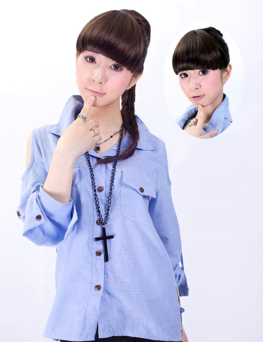女性 W-8231 のおしゃれなダーキーブロンド フィッシュボーンブレイディング ポニーテールスタイルヘアアクセサリー 合成繊維