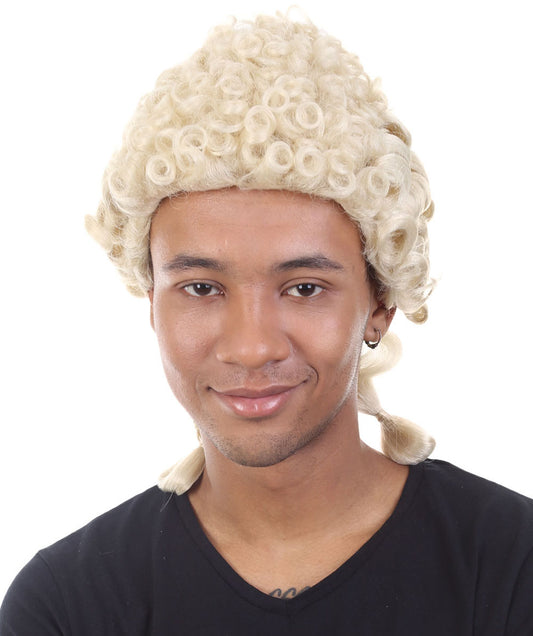 男性用コロニアル裁判官ブロンドウィッグ H-4341 プレミアム通気性キャップレスキャップ