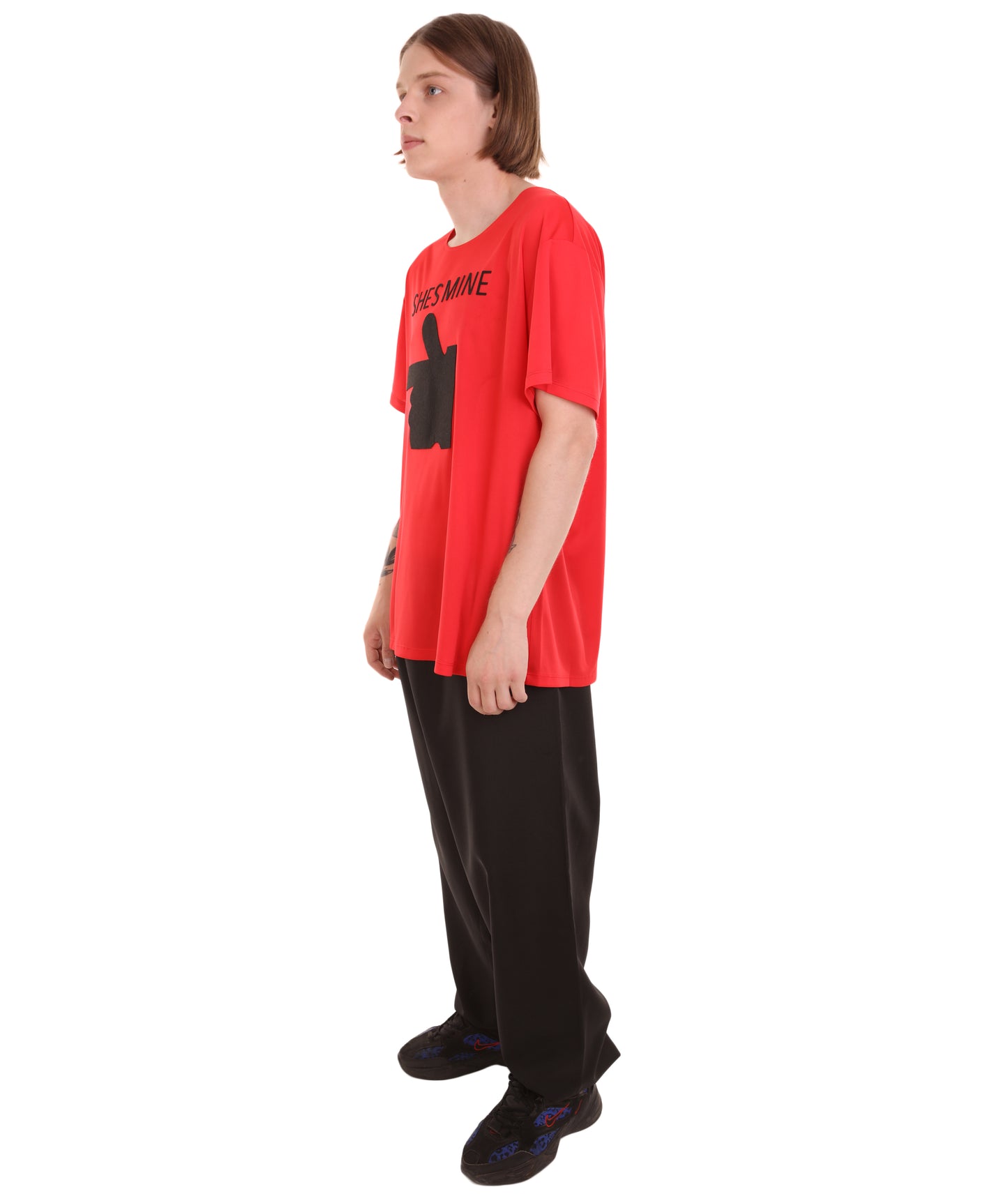 大人向け女性用 JCO-168_2 バレンタインデー レッド マッチング カップル "He's Mine" Tシャツ コスプレ コスチュームコレクション