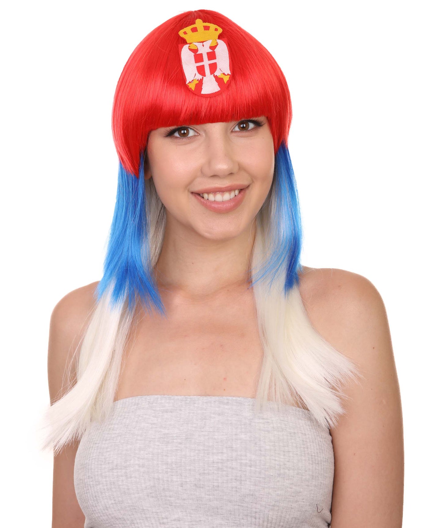 レディース セルビアフラッグ スポーツパーティーロングボブウィッグ H-3941 プレミアム 通気性の良い キャップレスキャップ