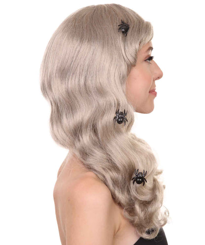 プレミアムハロウィンパーティー H-5373 女性用 ショルダーレングス ウィッチーズスパイダーウェブウィッグ グレー