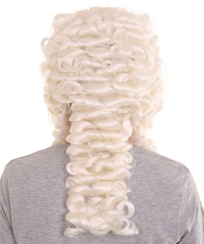 男性用コロニアル歴史的裁判官ホワイトウィッグ H-4292 プレミアム通気性キャップレスキャップ