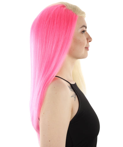 女性用ロングストレートサイドパートコスプレウィッグ ブロンドピンク H-5220_22 ファンシースタイル プレミアムハロウィンパーティーウィッグコレクション