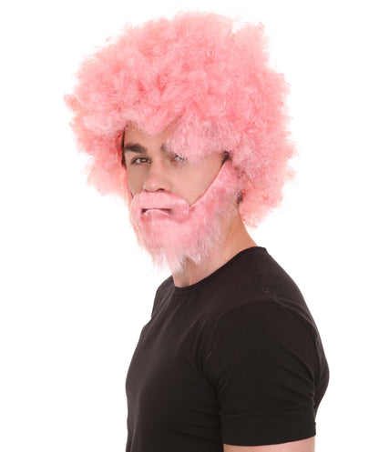 大人 男女兼用 80年代 画家風 アフロウィッグ 顎髭と口髭セット ピンク H-5120 シンプルでクラシックなセレブコスチューム プレミアムハロウィンウィッグ