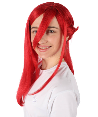 Wigs2you H-6925 大人用ユニセックスサッカーアニメロングレッドコスプレウィッグ（サイドブレイド付き）ハロウィンに最適 難燃性合成繊維