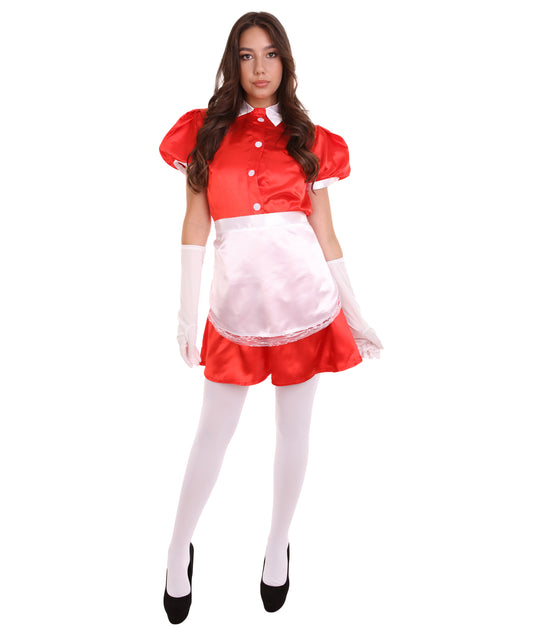 大人用女性の JCO-328_16 フレンチエプロンメイド制服 レッド コスプレコスチューム