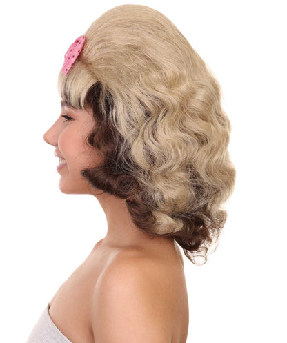 プレミアムハロウィンパーティーレディ H-5406 50'sのフリーティング ブーファントアップドウィッグ ライトブロンドとブラウン