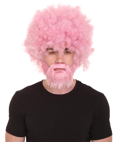 大人 男女兼用 80年代 画家風 アフロウィッグ 顎髭と口髭セット ライトピンク H-5121 シンプルでクラシックなセレブコスチューム プレミアムハロウィンウィッグ