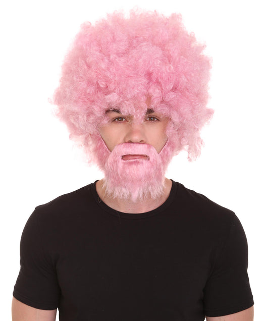 大人 男女兼用 80年代 画家風 アフロウィッグ 顎髭と口髭セット ライトピンク H-5121 シンプルでクラシックなセレブコスチューム プレミアムハロウィンウィッグ