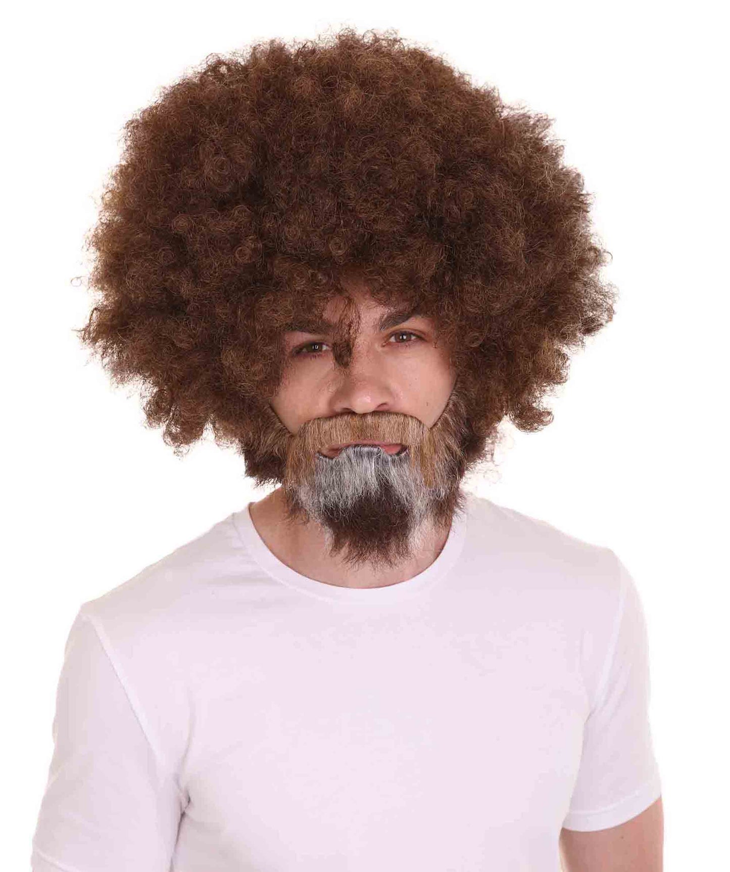 ハロウィンパーティ プレミアム男性用 H-4270 ボブ・ロス アフロウィッグ 顔ひげセット付き