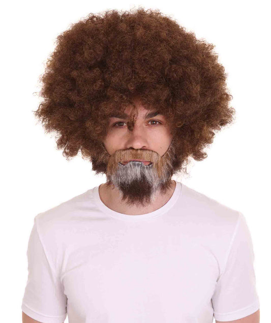 ハロウィンパーティ プレミアム男性用 H-4270 ボブ・ロス アフロウィッグ 顔ひげセット付き