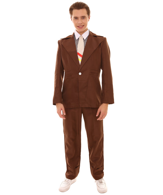 男性用 JCP-002_7 70'sロックスター スーツ コスチューム ディッキーとタイ付き プレミアム ブラウン ハロウィンコスチューム