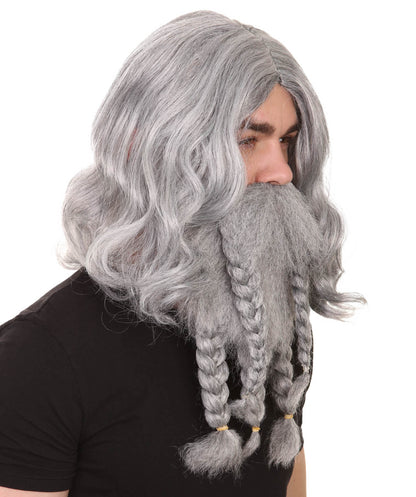 海の恐怖 海賊 グレー 男性 ウィッグ & フルビアード セット H-2376 コスプレ ハロウィン ウィッグ プレミアム 通気性のあるキャプレスキャップ