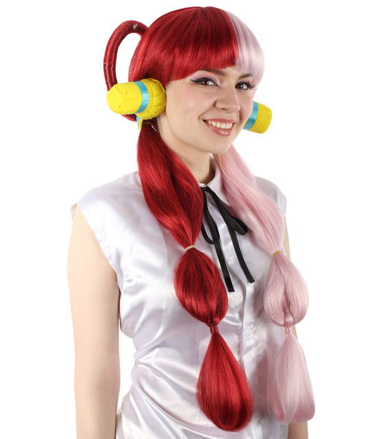 大人向け女性用 H-5803 日本の怒れるマンガキャラクター ピンク＆レッド ミックスカラー アニメ ウィッグ ハロウィンに最適 難燃性合成ファイバー