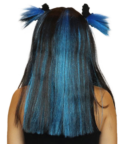 バットブラック&ブルーウィッグ H-3606 ミディアムボブコスプレハロウィンウィッグ プレミアム 通気性の良い キャップレスキャップ