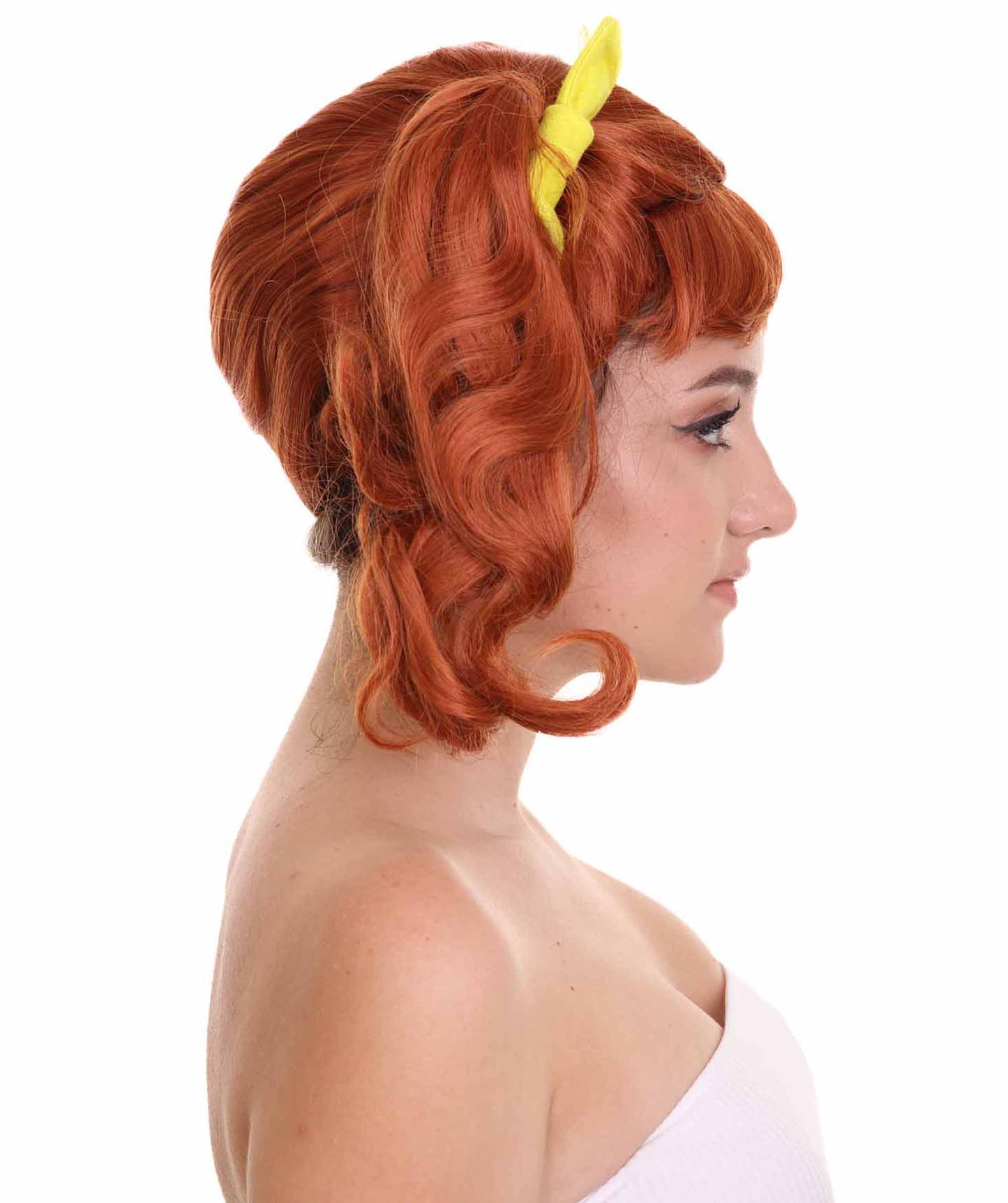 ハロウィンパーティープレミアム H-5246 女性用ショルダーレングスレッドヘッドピグテイルズ・イエローリボンウィッグ レッド