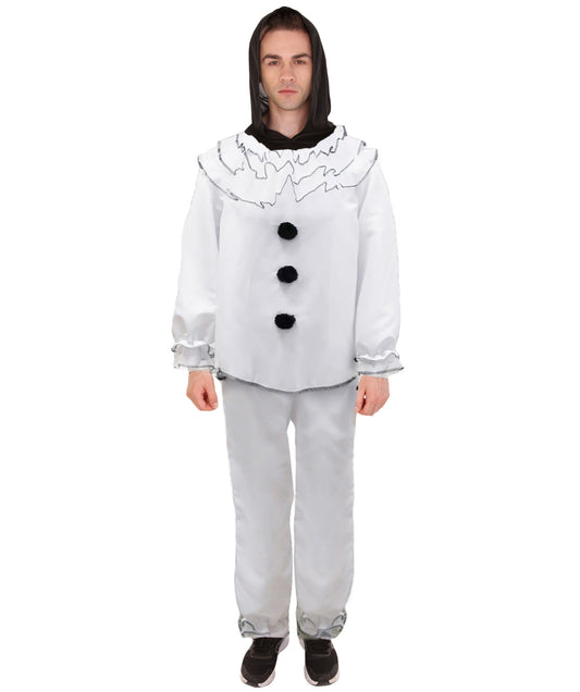 男性 JCP-168 のヴィンテージクラウンスケアリーコスチューム ホワイトハロウィンコスチューム