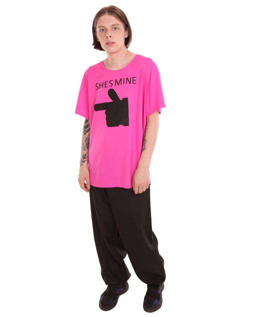 大人向け女性用 バレンタインデー ホットピンク マッチング カップル "He's Mine" Tシャツ コスプレ コスチュームコレクション
