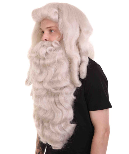 ハロウィンパーティ 男性用 H-4281 プロフェッショナルサンタウィッグ及びフルひげセット プレミアム通気性キャップレスキャップ