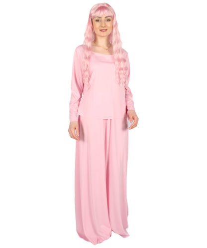 女性用 JCP-066_7 のシンプルなピンクのドレス ハンドメイドコスプレ衣装とバッグ ボンネット付き
