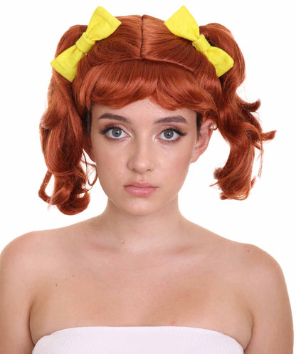 ハロウィンパーティープレミアム H-5246 女性用ショルダーレングスレッドヘッドピグテイルズ・イエローリボンウィッグ レッド