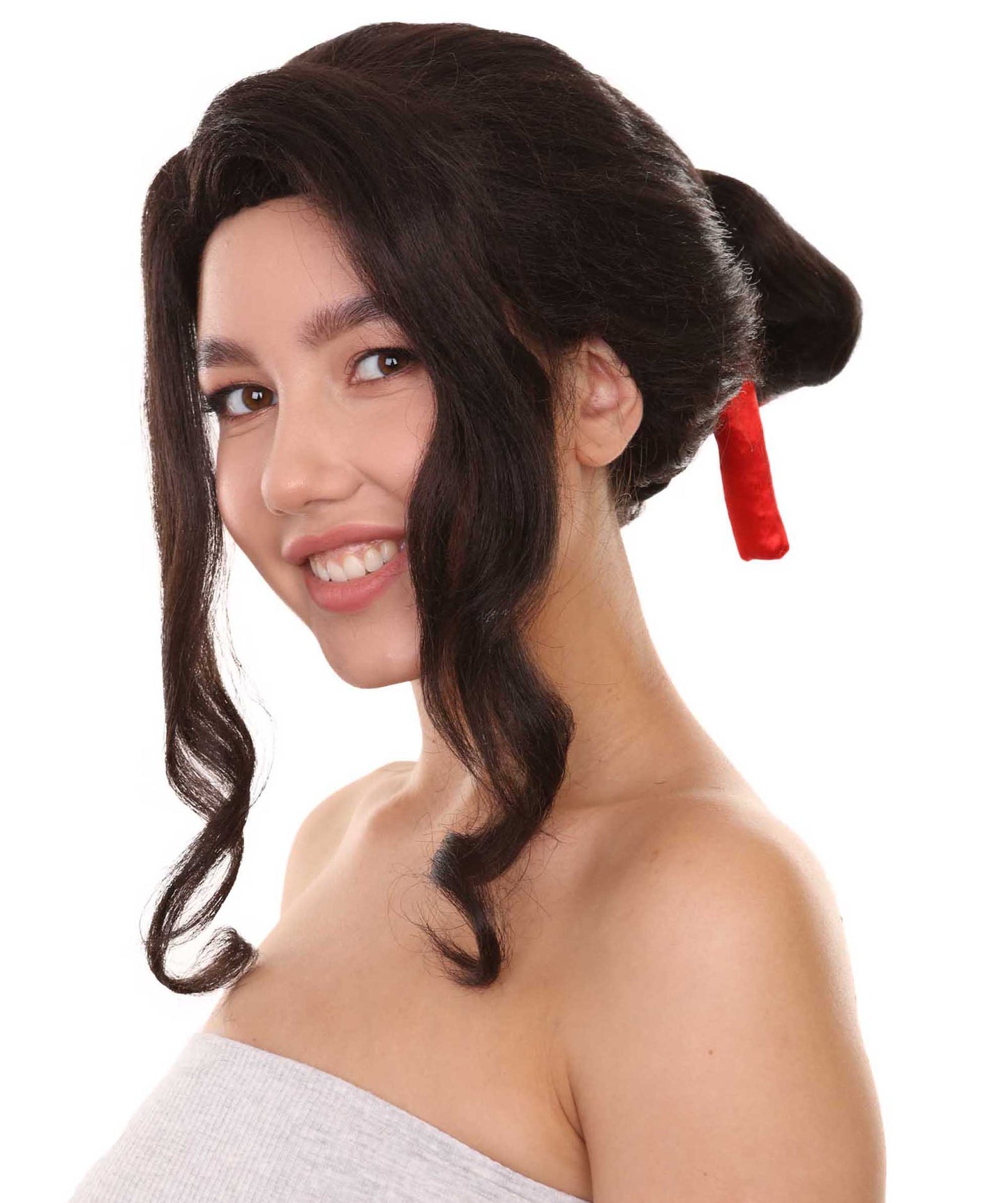 プレミアムハロウィンパーティーレディ H-5463 ミディアムレングス デーモンキングウィッグ ブラック