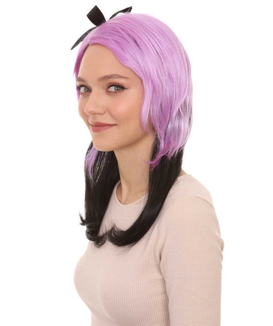 女性用 パープル ブラック チアリーダー ウィッグ H-3065 パーティー向け ファンシーコスプレ ハロウィン ウィッグ プレミアム 通気性のあるキャプレスキャップ
