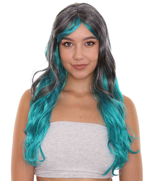 Wigs2you ハロウィンパーティープレミアムレディース H-1864 華やかに見えるツートーングレー＆ブルーカールウィッグ
