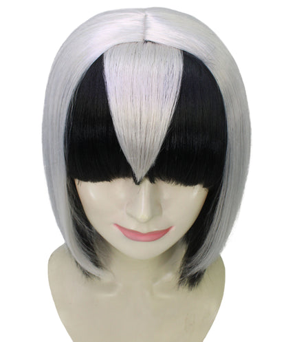 女性用 H-6009 主人公ゲームキャラクター ショート シルバー ボブウィッグ ハロウィンに最適 難燃性合成繊維