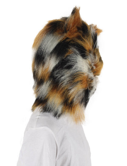 ハロウィンパーティープレミアムメンズ H-5597 オレンジとブラウンの斑点のあるヒョウのウィッグとマスク ソフト合成繊維